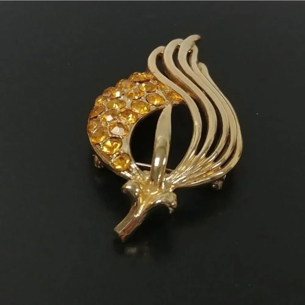Vintage Coro Gold‎ Yellow Rhinestone Brooch